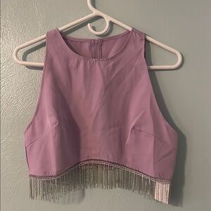 Pink Sleeveless Embellished Crop Tank Top